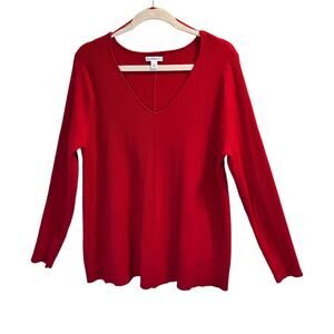 Croft & Barrow Women's Red Solid Long Sleeve Pullover V-Neck Sweater Size XL